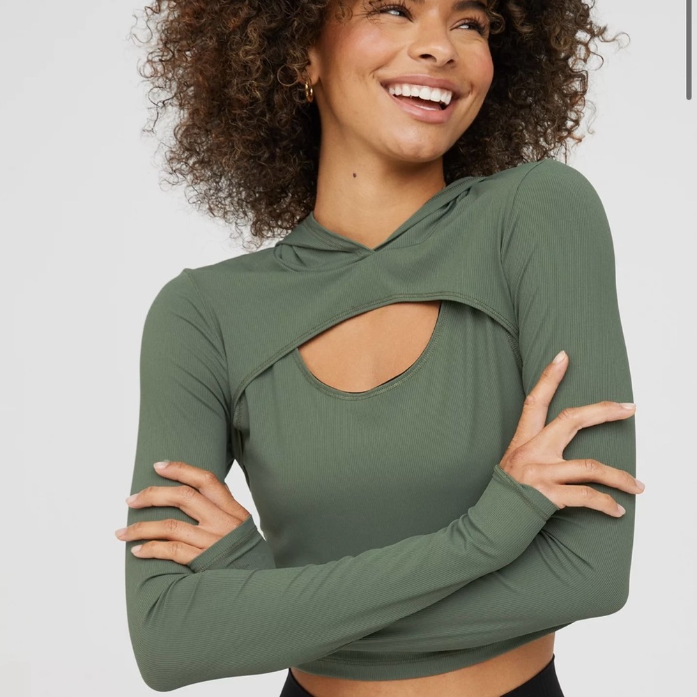 Blue OFFLINE by aerie Move-It Rib Cut-Out Hooded T-Shirt